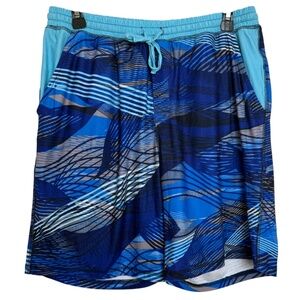 Reel Legends Mens Blue Wave Print Performance Swim Trunk Shorts Small